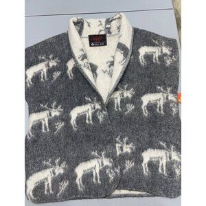 ANNE JO NORWAY  WOMEN'S GRAY/WHITE  WORM WOOL VEST  SIZE L  #324